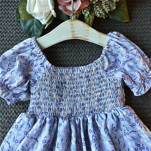 Girls Summer Bubble Sleeve Small Floral Princess Skirt
